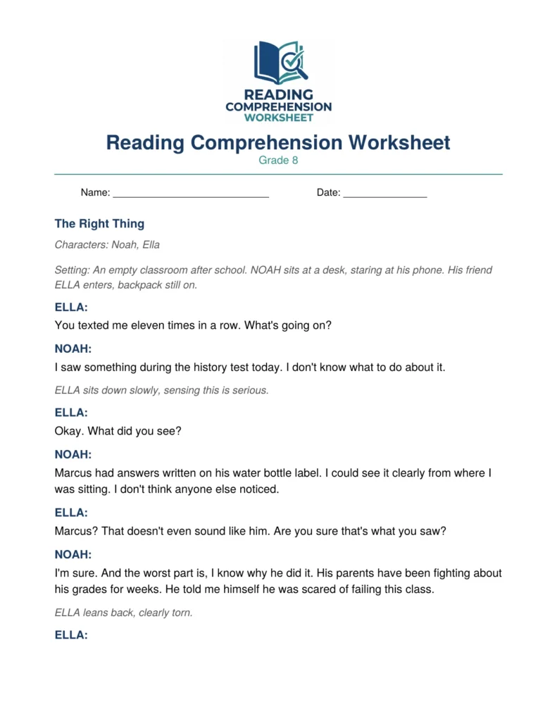 Grade 8 Drama Worksheet: The Right Thing (PDF)