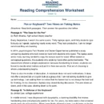 Grade 12 paired passages reading comprehension worksheet Pen or Keyboard, two arguments on note-taking, page 1